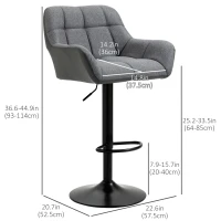 HOMCOM Swivel Barstools Set of 2 Adjustable Bar Stools with Footrest Armrests and PU Leather Back for Dining Room Grey(m-3)