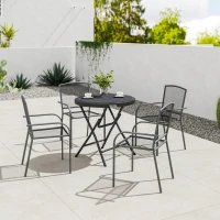 Outsunny Foldable Round Patio Table for 4, Outdoor Dining Table with HDPE Tabletop and Steel Frame, Dark Grey(m-1)