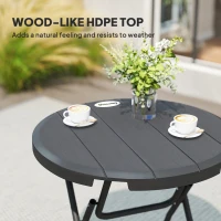 Outsunny Foldable Round Patio Table for 4, Outdoor Dining Table with HDPE Tabletop and Steel Frame, Dark Grey(m-5)