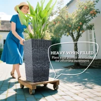 Outsunny Tall Planters for Outdoor Plants Set of 3, 24 In Taper Planters with Drainage Holes, Rattan Decor Plant Pots for Indoor Outdoor Front Porch Patio Backyard, Gray(m-4)