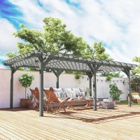 Outsunny 12' x 20' Outdoor Pergola, Wood Gazebo Grape Trellis with Stable Structure for Climbing Plant Support, Gray(m-2)