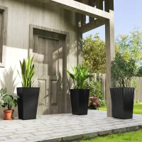 Outsunny Tall Planters for Outdoor Plants Set of 3, 24 In Taper Planters with Drainage Holes, Rattan Decor Plant Pots for Indoor Outdoor Front Porch Patio Backyard, Black(m-10)