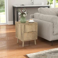 HOMCOM Night Stands Set of 2, Nightstands with Finger Pulls and Fluted Drawers, Bedside Tables with Round Edges, Oak(m-10)