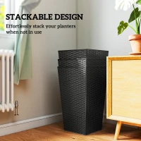 Outsunny Tall Planters for Outdoor Plants Set of 3, 24 In Taper Planters with Drainage Holes, Rattan Decor Plant Pots for Indoor Outdoor Front Porch Patio Backyard, Black(m-7)