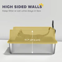 PawHut XL Stainless Steel Cat Litter Box for Big and Multiple Cats with High Wall Side, Scoop, Easy Cleaning & Odor Free(m-5)
