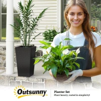 Outsunny Tall Planters for Outdoor Plants Set of 3, 24 In Taper Planters with Drainage Holes, Rattan Decor Plant Pots for Indoor Outdoor Front Porch Patio Backyard, Black(m-9)
