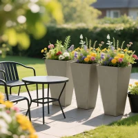 Outsunny Tall Planters for Outdoor Plants Set of 3, 28 In Taper Planters with Drainage Holes, Indoor Grande Plant Pots, Front Porch Decor, Grey(m-8)