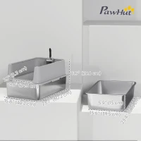 PawHut XL Stainless Steel Cat Litter Box for Big and Multiple Cats with High Wall Side, Scoop, Easy Cleaning & Odor Free(m-3)