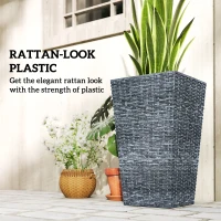 Outsunny Tall Planters for Outdoor Plants Set of 3, 24 In Taper Planters with Drainage Holes, Rattan Decor Plant Pots for Indoor Outdoor Front Porch Patio Backyard, Gray(m-6)
