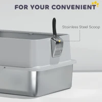 PawHut XL Stainless Steel Cat Litter Box for Big and Multiple Cats with High Wall Side, Scoop, Easy Cleaning & Odor Free(m-9)