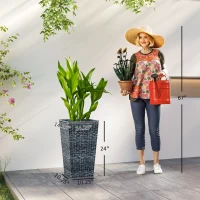 Outsunny Tall Planters for Outdoor Plants Set of 3, 24 In Taper Planters with Drainage Holes, Rattan Decor Plant Pots for Indoor Outdoor Front Porch Patio Backyard, Gray(m-3)