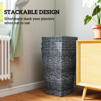 Outsunny Tall Planters for Outdoor Plants Set of 3, 24 In Taper Planters with Drainage Holes, Rattan Decor Plant Pots for Indoor Outdoor Front Porch Patio Backyard, Gray(m-7)