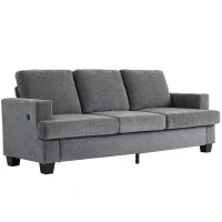 HOMCOM 3 Seater Sofa with USB Ports & Cup Holders, Chenille-Feel Upholstered Couch for Living Room, Grey(m-2)