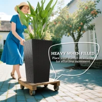 Outsunny Tall Planters for Outdoor Plants Set of 3, 24 In Taper Planters with Drainage Holes, Rattan Decor Plant Pots for Indoor Outdoor Front Porch Patio Backyard, Black(m-4)