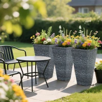 Outsunny Tall Planters for Outdoor Plants Set of 3, 24 In Taper Planters with Drainage Holes, Rattan Decor Plant Pots for Indoor Outdoor Front Porch Patio Backyard, Gray(m-8)