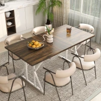 HOMCOM 47"-63" Extendable Dining Table for 4-6, Farmhouse Expandable Kitchen Table with Heavy Duty Trestle Base, Brown(m-11)