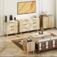 HOMCOM Night Stands Set of 2, Nightstands with Finger Pulls and Fluted Drawers, Bedside Tables with Round Edges, Oak(m-9)