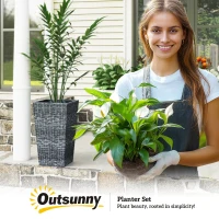 Outsunny Tall Planters for Outdoor Plants Set of 3, 24 In Taper Planters with Drainage Holes, Rattan Decor Plant Pots for Indoor Outdoor Front Porch Patio Backyard, Gray(m-9)