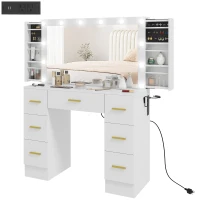 HOMCOM Makeup Vanity Table with Lights, Dressing Table with 7 Drawers, 6 Hidden Sliding Storage Compartments, White(m-2)