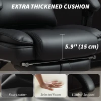 HOMCOM PU Leather Office Chair, Reclining Desk Chair with Footrest, Adjustable Headrest, Lumbar Support, Swivel Wheels, Black(m-5)
