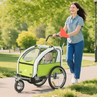 Aosom 2-Seat Elite 360 Swivel Bike Trailer for Kids Bicycle Cargo Trailer with Water-Resistant Windows, Green and White(m-10)