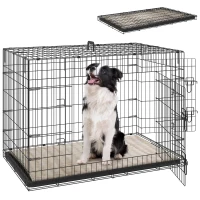 PawHut 41" Dog Crate with 2 Doors, Folding Metal Dog Cage with Soft Cushion, Removable Tray, Handle, for Small Dogs, Black(m-11)