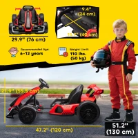 Aosom 24V Electric Go Kart, Battery Powered Kids Drift Kart with Adjustable Seat, Seat Belt, Horn, Music, Light, Red(m-3)