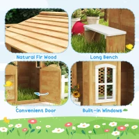 Outsunny Wooden Kids Playhouse with Door Windows Mailbox Flower Pot Holder Serving Station Bench Yellow(m-5)