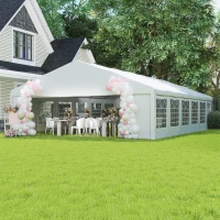 Outsunny 23' x 39' Party Tent, Heavy Duty Outdoor Canopy Tent Shelter with 2 Doors and 12 Windows for Parties, Events, White(m-10)