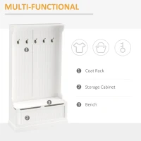 HOMCOM 3-In-1 Entryway Bench with Coat Rack, Hall Tree with Bench and Shoe Storage, 5 Hooks for Hallway Cream White(m-4)