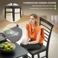 HOMCOM Wooden Dining Chairs Set of 2, Farmhouse Upholstered Kitchen Chairs with Rubber Wood Frame, Black and Gray(m-4)