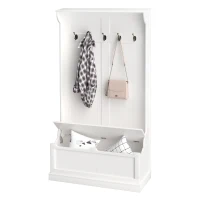 HOMCOM 3-In-1 Entryway Bench with Coat Rack, Hall Tree with Bench and Shoe Storage, 5 Hooks for Hallway Cream White(m-1)
