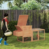 PawHut 75in Chicken Coop Wooden Hen House Rabbit Hutch Poultry Cage Pen Outdoor Backyard with Openable Top, Run Ladder(m-1)