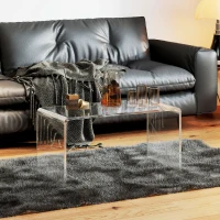 HOMCOM 0.6" Thick Acrylic Coffee Table, 32" Long Rectangle Waterfall Coffee Table, Clear(m-8)