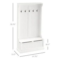 HOMCOM 3-In-1 Entryway Bench with Coat Rack, Hall Tree with Bench and Shoe Storage, 5 Hooks for Hallway Cream White(m-3)