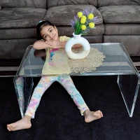 HOMCOM 0.6" Thick Acrylic Coffee Table, 32" Long Rectangle Waterfall Coffee Table, Clear(m-4)