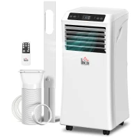 HOMCOM 10,000BTU Mobile Portable Air Conditioner with Cooling, Dehumidifier, 2 Speed Fans, 24-Hour Timer for Bedroom, White(m-2)