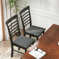 HOMCOM Wooden Dining Chairs Set of 2, Farmhouse Upholstered Kitchen Chairs with Rubber Wood Frame, Black and Gray(m-7)