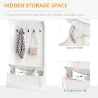 HOMCOM 3-In-1 Hall Tree w/ Coat Rack, Shoe Storage and Bench Seat, Entryway Bench w/ 4 Hooks for Hallway, Living Room, White(m-6)