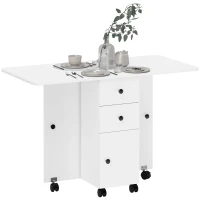 HOMCOM Foldable Dining Table, Rolling Kitchen Table with Storage Drawers and Cabinet, Drop Leaf Table on Wheels, White(m-2)