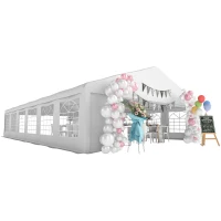 Outsunny 23' x 39' Party Tent, Heavy Duty Outdoor Canopy Tent Shelter with 2 Doors and 12 Windows for Parties, Events, White(m-11)