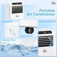 HOMCOM 8000BTU Mobile Portable Air Conditioner with Cooling, Dehumidifier, 2 Speed Fans, 24-Hour Timer for Bedroom, White(m-9)