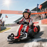 Aosom 24V Electric Go Kart, Battery Powered Kids Drift Kart with Adjustable Seat, Seat Belt, Horn, Music, Light, Red(m-1)