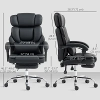 HOMCOM PU Leather Office Chair, Reclining Desk Chair with Footrest, Adjustable Headrest, Lumbar Support, Swivel Wheels, Black(m-3)