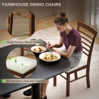 HOMCOM Wooden Dining Chairs Set of 4, Farmhouse Upholstered Kitchen Chairs with Rubber Wood Frame, Dark Brown and Beige(m-4)