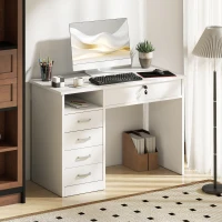 Vinsetto Home Office Desk with Storage, Computer Desk with Lockable Drawer and Open Compartment, White(m-8)