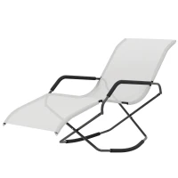 Outsunny Outdoor Folding Rocking Chair, Foldable Chaise Lounge Pool Chair, Zero Gravity Lounge Chair with Armrests for Sun Tanning, Sunbathing, Rocker for Patio, Lawn, Beach, White(m-11)