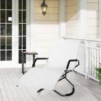 Outsunny Outdoor Folding Rocking Chair, Foldable Chaise Lounge Pool Chair, Zero Gravity Lounge Chair with Armrests for Sun Tanning, Sunbathing, Rocker for Patio, Lawn, Beach, White(m-8)