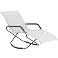 Outsunny Outdoor Folding Rocking Chair, Foldable Chaise Lounge Pool Chair, Zero Gravity Lounge Chair with Armrests for Sun Tanning, Sunbathing, Rocker for Patio, Lawn, Beach, White(m-1)