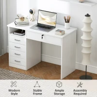 Vinsetto Home Office Desk with Storage, Computer Desk with Lockable Drawer and Open Compartment, White(m-6)